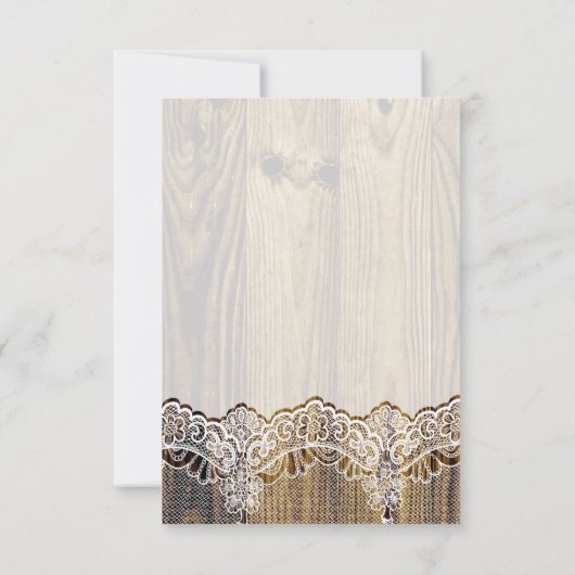 木製ウェディング上のホワイトレース&ハートRSVP 出欠カード (裏面)