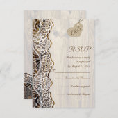木製ウェディング上のホワイトレース&ハートRSVP 出欠カード (正面/裏面)