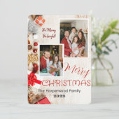 木製エレガントな家族のクリスマス ツー フォト シーズンカード (スタンド正面)