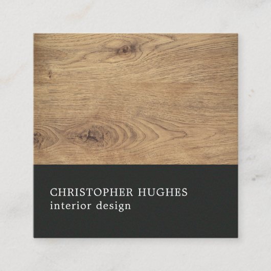 木製エレガントブラックストライプインテリア設計者 スクエア名刺 (正面)