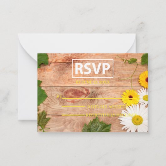木製エレガントRSVPと赤面アクセント ノートカード (正面)