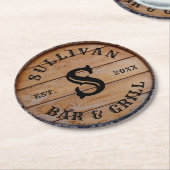 木製オリジナルファミリー名イニシャルモノグラム ラウンドペーパーコースター (アングル)