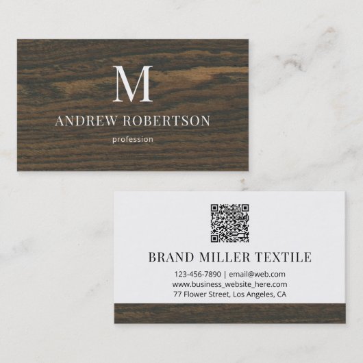 木製オークパターンモノグラムQRコード名刺 名刺 (正面/裏面)