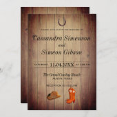 木製カウボーイブーツ, ラスティックウェディングデー 招待状 (正面/裏面)