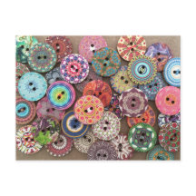 木製カラフルボタ絵を描ンのコラージュ写真