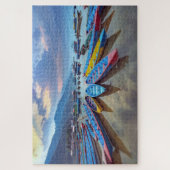 木製カラフル船河湖ネパール旅行 ジグソーパズル (縦)