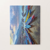 木製カラフル船河湖ネパール旅行 ジグソーパズル (縦)