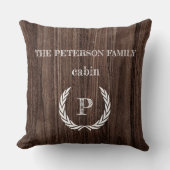 木製キャビン モノグラム パーソナライズされたスロー枕 クッション (正面)