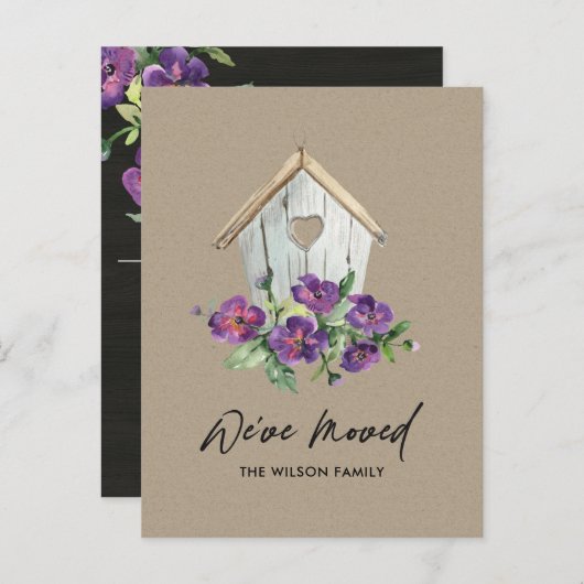 木製クラフトフローラバードハウス新しい住所を移動 案内ポストカード (正面/裏面)