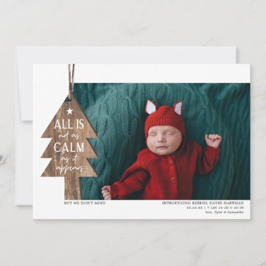 木製クリスマスオーナメント写真誕生のお知らせ シーズンカード (正面)