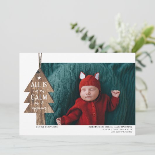 木製クリスマスオーナメント写真誕生のお知らせ シーズンカード (スタンド正面)