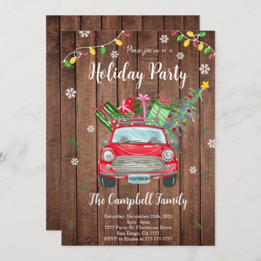 木製クリスマスパーティの招待状 招待状 (正面/裏面)
