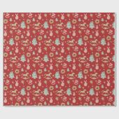 木製クリスマスロッキングホースブルゴーニュ ラッピングペーパー (フラット)