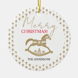 木製クリスマスロッキングホース セラミックオーナメント