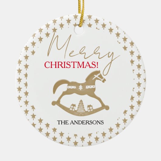 木製クリスマスロッキングホース セラミックオーナメント (正面)