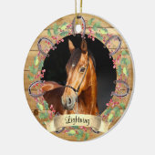 木製クリスマス馬の写真 オーダーメイド セラミックオーナメント (左)