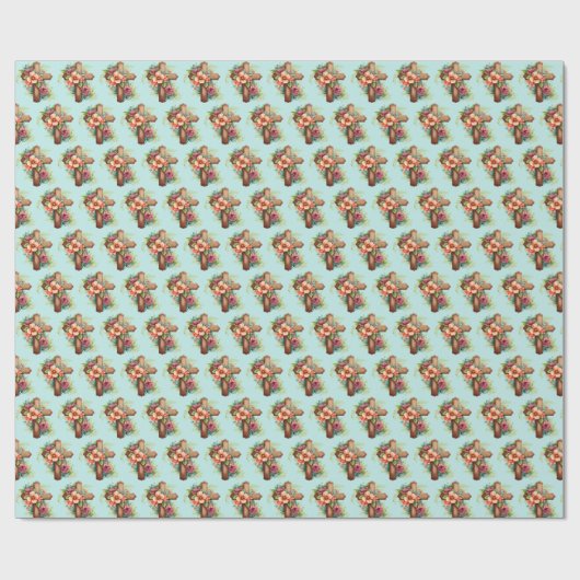 木製クロスフラワー宗教的キリスト教復活祭 ラッピングペーパー (フラット)