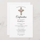 木製クロス 花 コンファメーション 招待状 (正面/裏面)