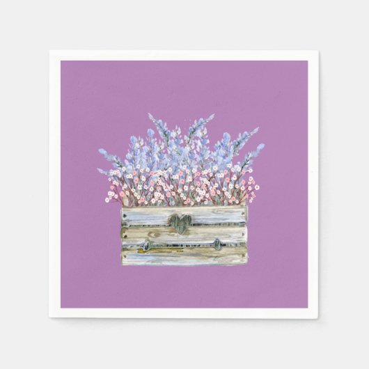 木製コンテナに花フェイク付きナプキン スタンダードカクテルナプキン (正面)