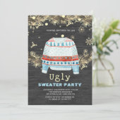 木製ゴールデン醜いセータークリスマス招待状 招待状 (スタンド正面)