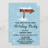 木製サインホワイトスノーブルーカンパニーホリデーパーティー 招待状 (正面/裏面)