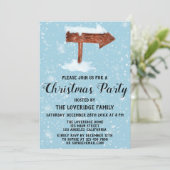 木製サイン&ホワイトスノーホリデークリスマスパーティー 招待状 (スタンド正面)