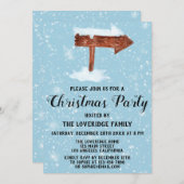 木製サイン&ホワイトスノーホリデークリスマスパーティー 招待状 (正面/裏面)