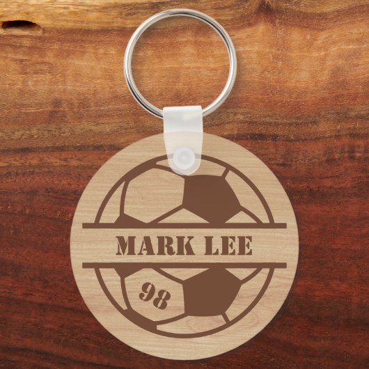 木製サッカーインスパイアチームスポーツキーチェーン キーホルダー (正面)