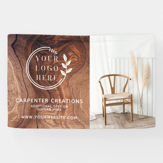 木製スタイリッシュモダン大工のロゴ写真 横断幕 (横)