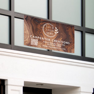 木製スタイリッシュモダン大工ロゴQRコード 横断幕