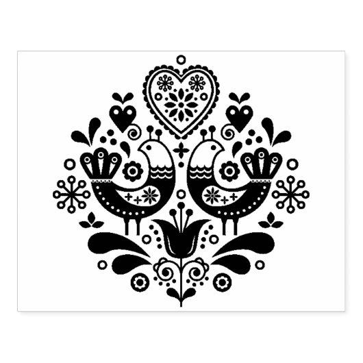 木製スタンプ – スカンジナビアフォークアートパターンバード ラバースタンプ (インプリント)