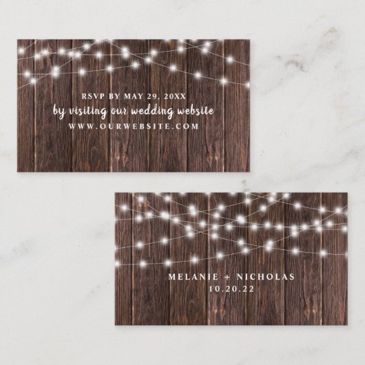 木製ストリングライトウェディングRSVPウェブサイトカード エンクロージャーカード (正面/裏面)