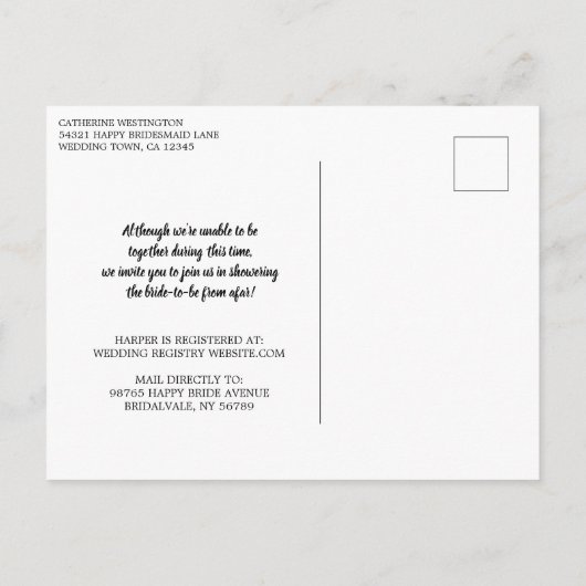 木製ストリングライトレースブライダルシャワーバイメール インビテーションポストカード (裏面)