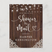 木製ストリングライトレースブライダルシャワーバイメール インビテーションポストカード (正面)