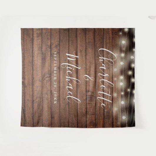 木製ストリングライト ウェディングフォトブース背景 タペストリー (正面(横))