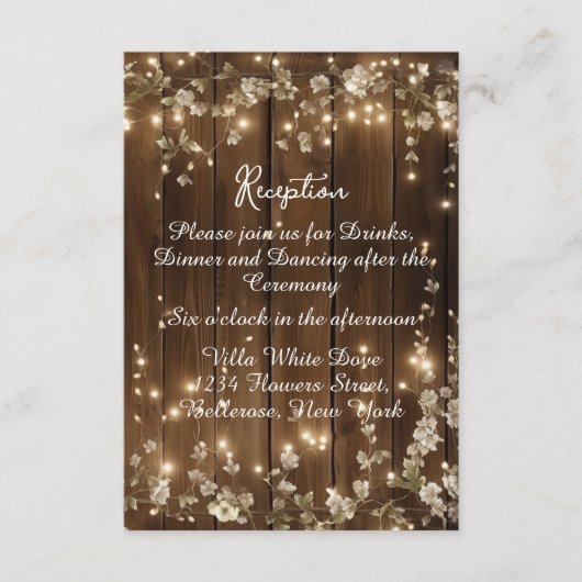 木製ストリ素朴ングライトホワイトフローラ披露宴 エンクロージャーカード (正面)