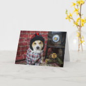 木製ストーブCorgiクリスマスカード カード (黄色い花)