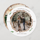 木製スライス フォト セーブ・ザ・デート カード (正面/裏面)