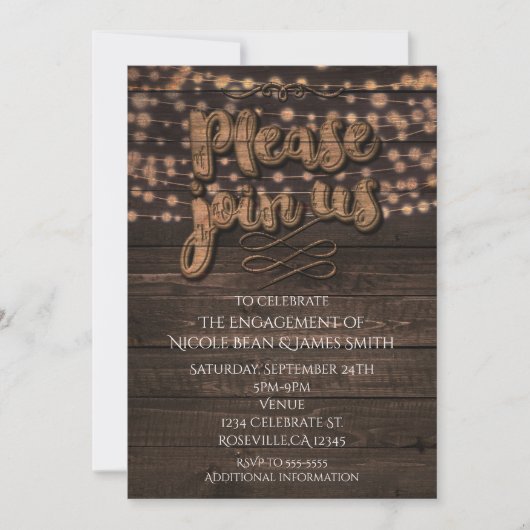 木製タイプのラスティックカントリー誕生日パーティー 招待状 (正面)