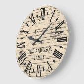 木製ダメージ風ファミリー名ローマ数字 ラージ壁時計 (傾斜)