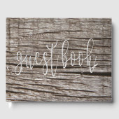 木製ダーク木材ビーチハウスパーソナライズされた ゲストブック (正面)