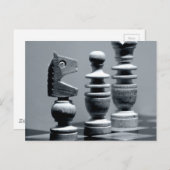木製チェスボードゲームの駒姿 ポストカード (正面/裏面)