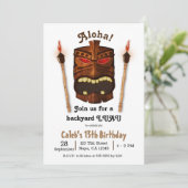 木製ティキアロハポリネシアンマスクルアウ(ハワイ式宴会)誕生日 招待状 (スタンド正面)