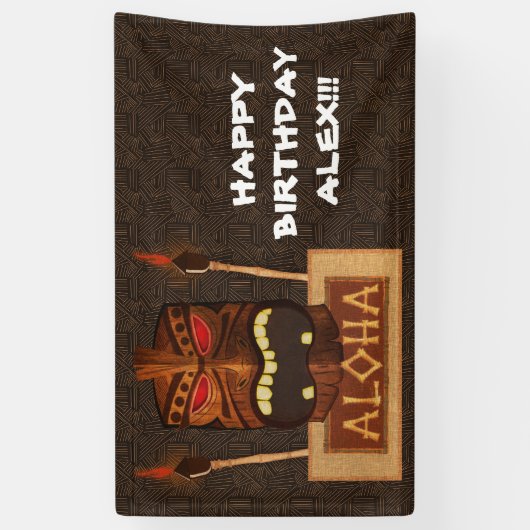 木製ティキマスクヴィンテージレトロアロハハワイアン 横断幕 (縦)