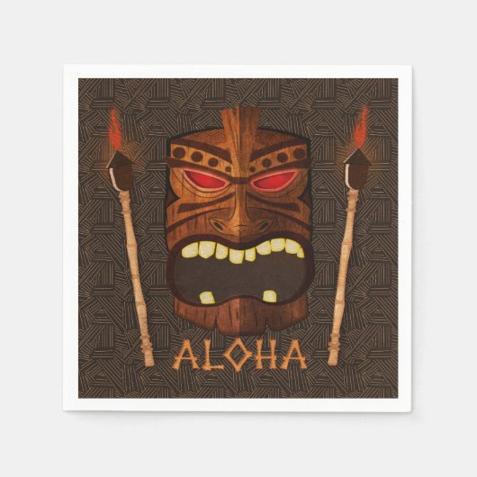 木製ティキマスクヴィンテージレトロルアウ（ハワイ式宴会）サマーパーティー スタンダードカクテルナプキン (正面)