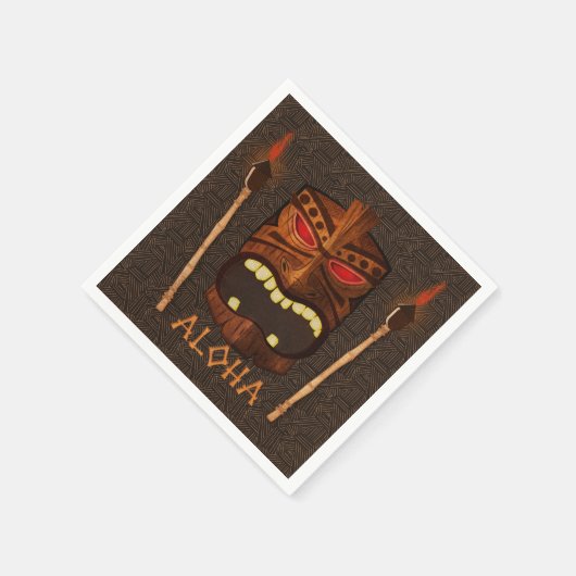 木製ティキマスクヴィンテージレトロルアウ（ハワイ式宴会）サマーパーティー スタンダードカクテルナプキン (角)