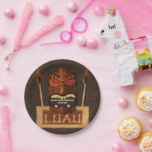 木製ティキマスクヴィンテージレトロルアウ（ハワイ式宴会）サマーパーティー ペーパープレート (パーティー)
