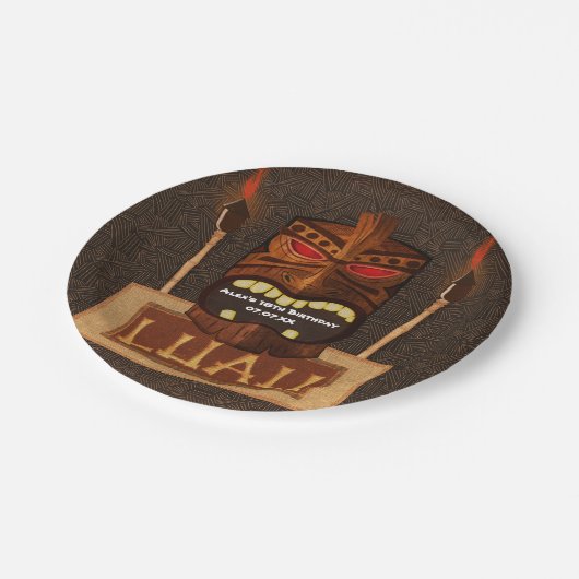 木製ティキマスクヴィンテージレトロルアウ（ハワイ式宴会）サマーパーティー ペーパープレート (アングル)