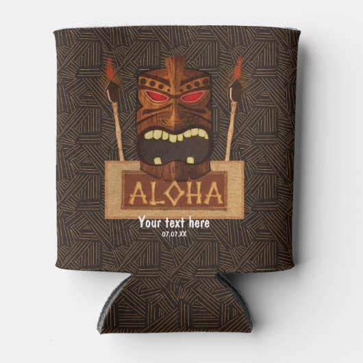 木製ティキマスクヴィンテージレトロルアウ（ハワイ式宴会）ハワイアン 缶クーラー (正面)
