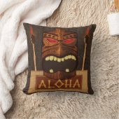 木製ティキマスクヴィンテージレトロルアウ(ハワイ式宴会)夏 クッション (ブランケット)